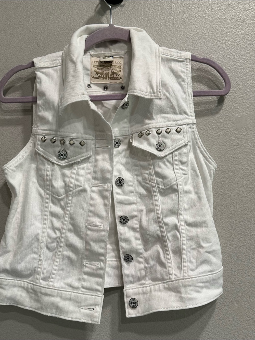 Levi's White Studded Denim Vest,size small,western,rocker